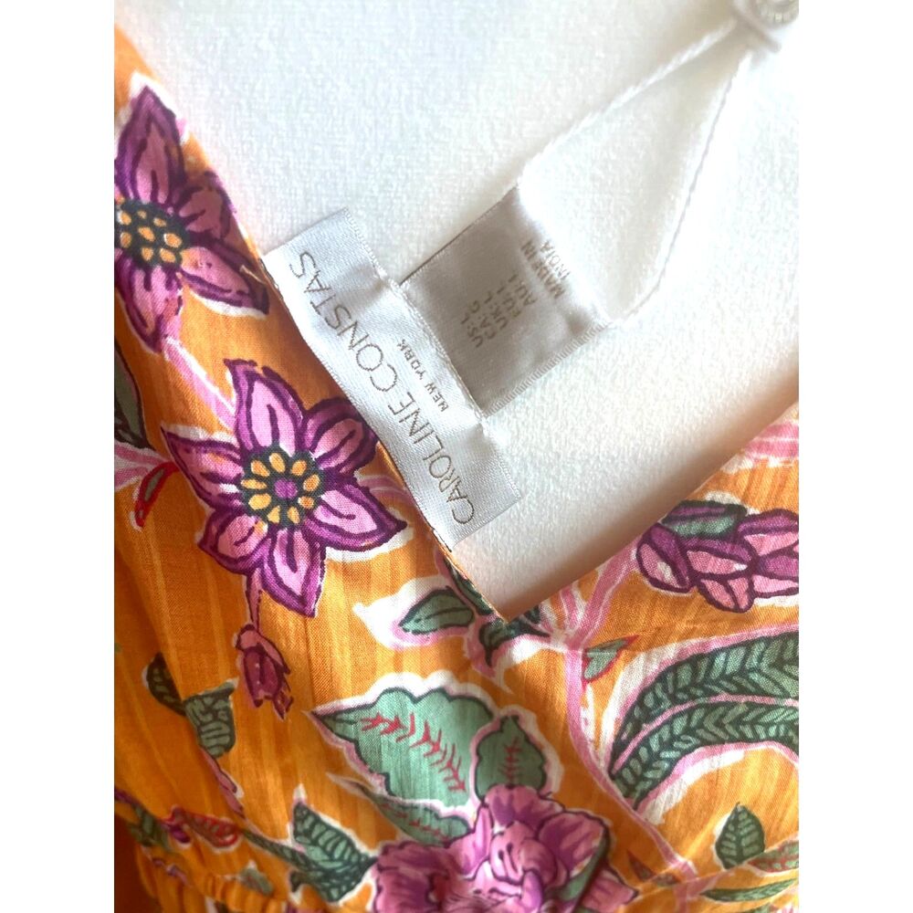 Boho Floral Smocked Cutout Maxi Dress V Neck Euro Summer Resort Quiet Luxury L - Picture 5 of 13